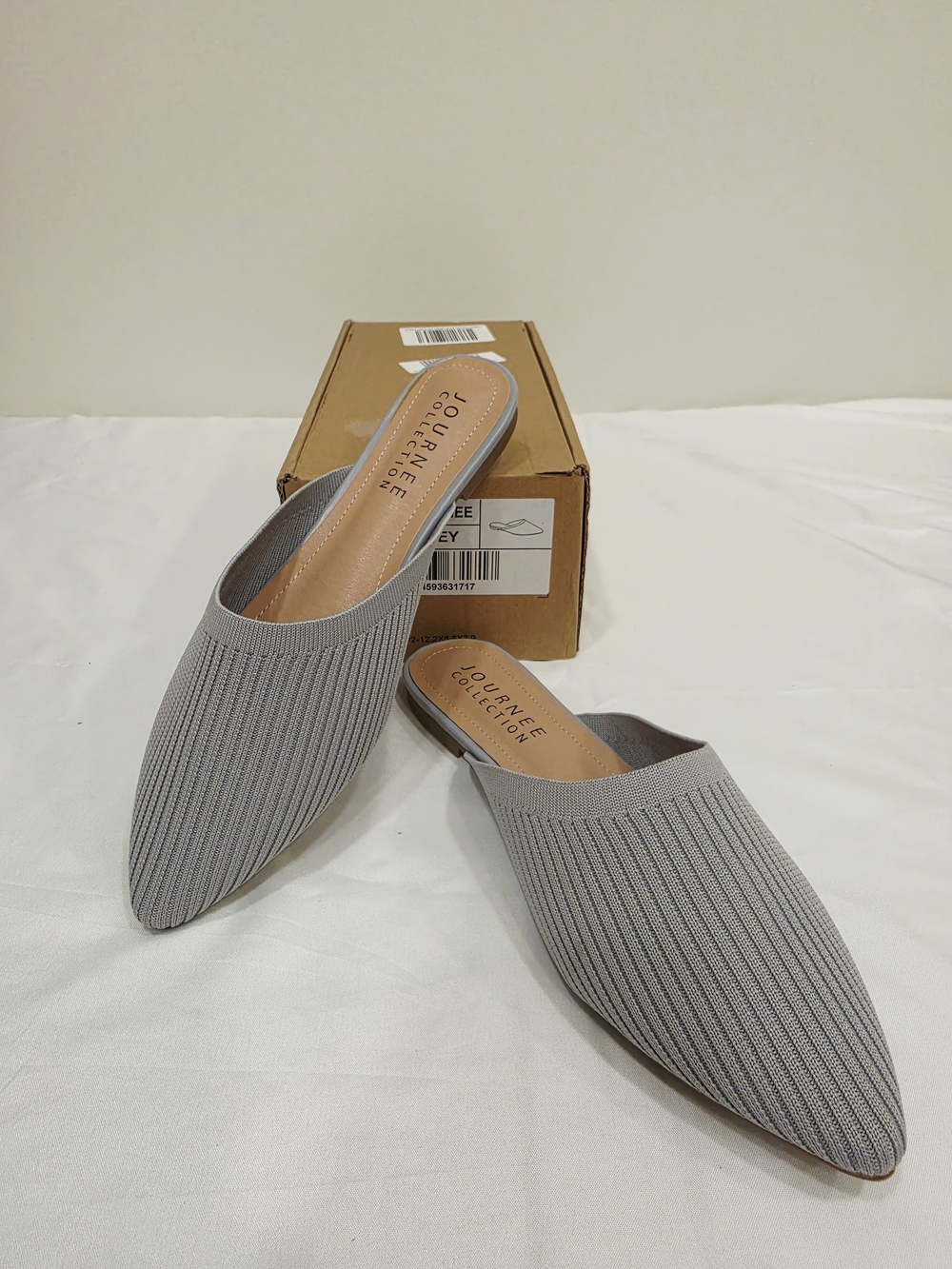 Journee Collection Aniee Gray Pointed Knit Slip-On Mules